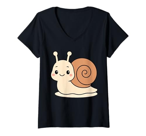Damen Kawaii Schnecke Cartoon - Süße Gartenschnecke Illustration T-Shirt mit V-Ausschnitt Damen Kawaii Schnecke Cartoon - Süße Gartenschnecke Illustration T-Shirt mit V-Ausschnitt von Geonetiqué Designs
