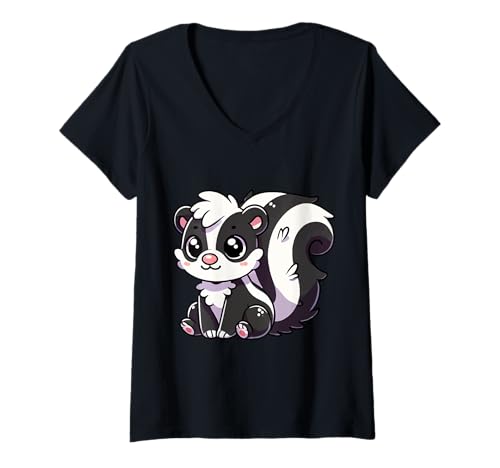 Damen Kawaii Stinktier - Niedliches Cartoon-Tier T-Shirt mit V-Ausschnitt Damen Kawaii Stinktier - Niedliches Cartoon-Tier T-Shirt mit V-Ausschnitt von Geonetiqué Designs