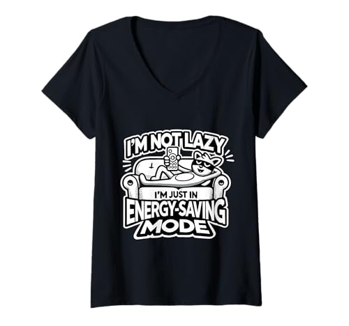 Damen Lustiger Energiesparmodus Not Lazy Raccoon T-Shirt mit V-Ausschnitt Damen Lustiger Energiesparmodus Not Lazy Raccoon T-Shirt mit V-Ausschnitt von Geonetiqué Designs