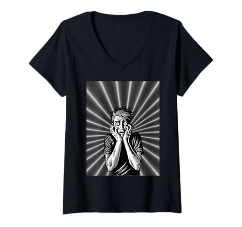 Damen Screaming Face Art v2 - Gothic Horror Expression T-Shirt mit V-Ausschnitt von Geonetiqué Designs