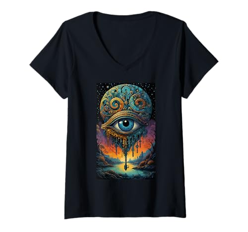 Damen Surreal Eye Portal Visionäres Fantasy-Design T-Shirt mit V-Ausschnitt Damen Surreal Eye Portal Visionäres Fantasy-Design T-Shirt mit V-Ausschnitt von Geonetiqué Designs
