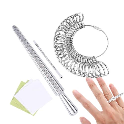 Geonoy Ringgrössenmesser Set - US-Ringgröße - Aluminium Finger Ringmesser für Männer & Frauen um die Ringgröße zu Messen und Ermitteln - Einfach die Ring Größe Berechnen von Geonoy