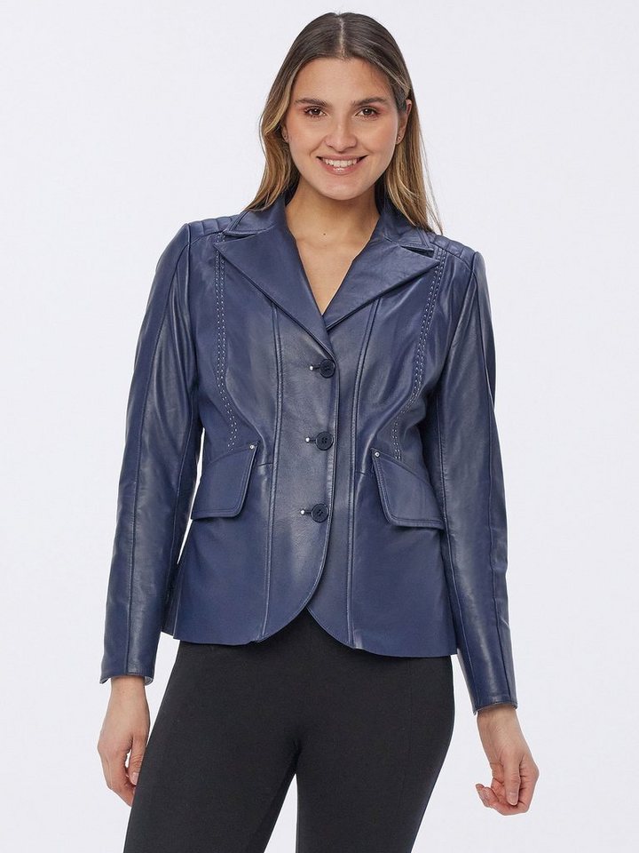 Georg Stiels Jackenblazer Lederblazer aus weichem Lammnappa (1er Set, 1 Stück) mit Kontraststeppung - eleganter Damenblazer in Dunkelblau von Georg Stiels