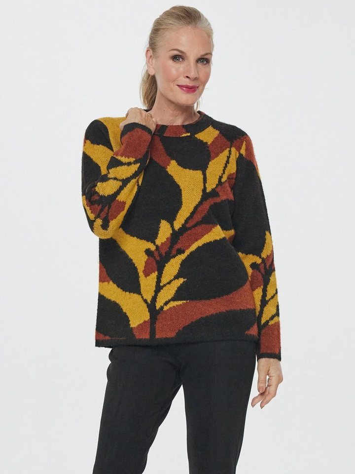 Georg Stiels Jacquardpullover Sweater figurumspielend mit Blätter-Druck von Georg Stiels