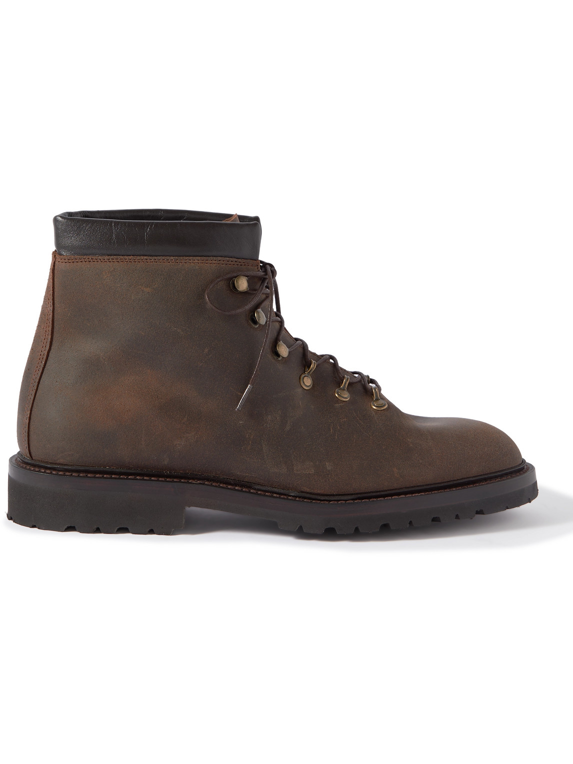 George Cleverley - Ernest Shearling-Lined Waxed Roughout Suede Hiking Boots - Men - Brown - UK 7.5 von George Cleverley
