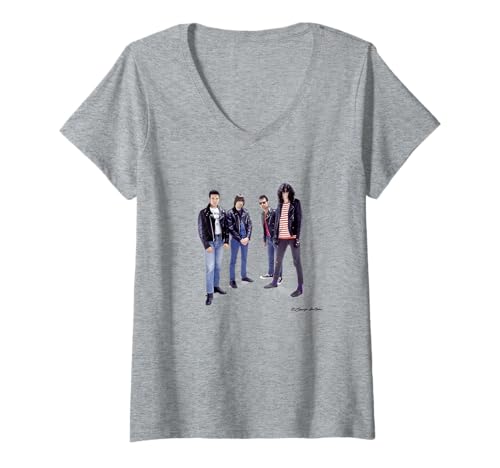 Damen Porträt der Ramones Punk Band mit Clement Burke George DuBose T-Shirt mit V-Ausschnitt Damen Porträt der Ramones Punk Band mit Clement Burke George DuBose T-Shirt mit V-Ausschnitt von George DuBose Photography