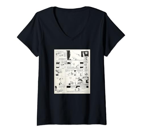 Damen Krazy Kat & Ignatz Comicstrip T-Shirt mit V-Ausschnitt Damen Krazy Kat & Ignatz Comicstrip T-Shirt mit V-Ausschnitt von George Herriman Vintage Cat and Mouse Cartoon