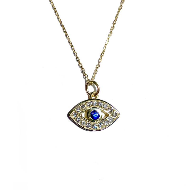 Großer Diamant Und Saphir Evil Eye Anhänger in 14K Gold von GeorgeTheJeweler
