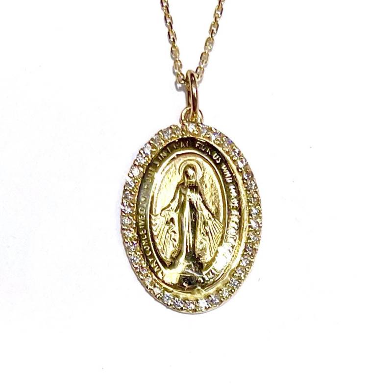 Mid Diamond Mary Medaillon in 14K Gold von GeorgeTheJeweler
