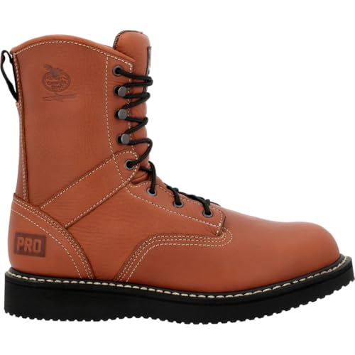 Georgia Boot PRO-Series Farm and Ranch Herren-Schnürstiefel, ASTM Stahlkappe, EH-bewerteter Keil-Arbeitsstiefel, Vollnarbenlederschuhe mit rutschfester und ölabweisender mitternachtsschwarzer von Georgia Boot