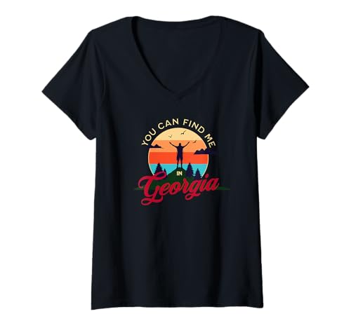 Damen You Can Find Me In Georgia. Hiking, Outdoors, Camping T-Shirt mit V-Ausschnitt Damen You Can Find Me In Georgia. Hiking, Outdoors, Camping T-Shirt mit V-Ausschnitt von Georgia Camping and Hiking Apparel