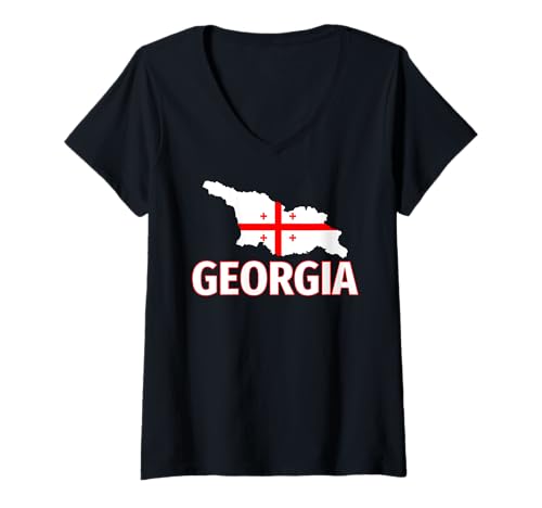 Damen Georgische Flagge Herren Damen Kinder T-Shirt mit V-Ausschnitt von Georgian Flag Heritage Clothing & Gifts