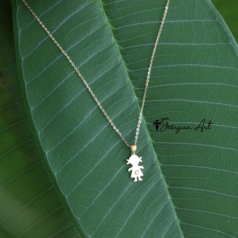 10K, 14K Oder 18K Solid Gold Kind Silhouette Halskette in Gelb, Rose Weißgold - Junge Mädchen Anhänger, Mutter von GeorgianArtDesigns