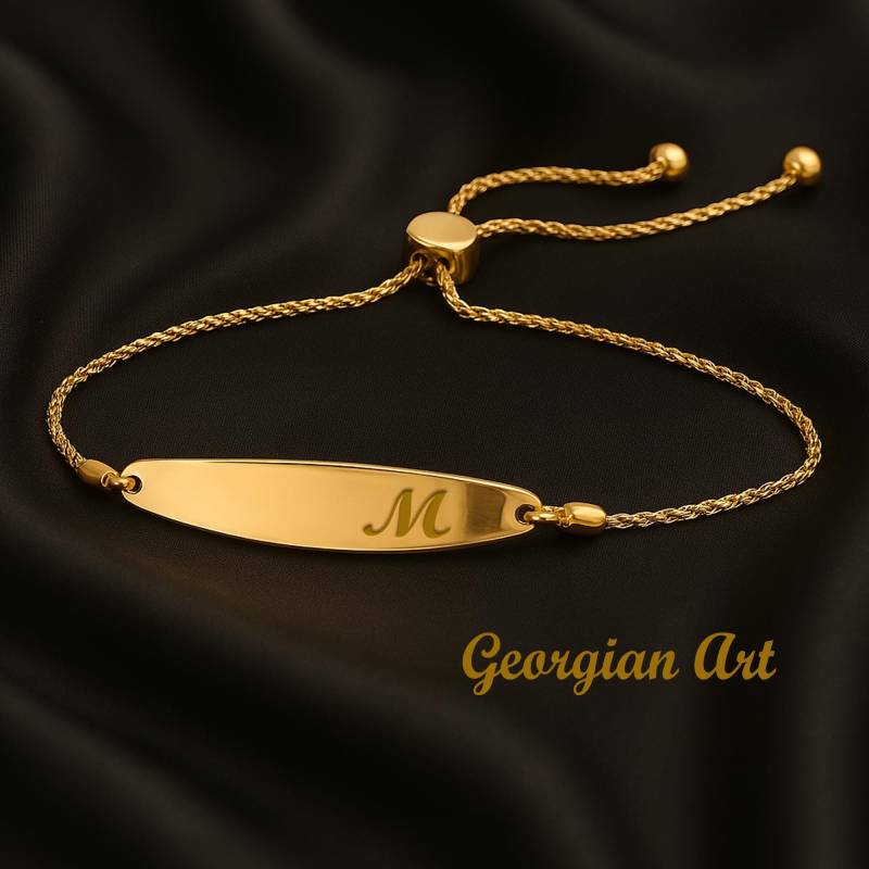 14K Massivgold Engravable Bar Armband, Id Bolo Armband in Gelb, Rose Oder Weißgold - Personalisieren Sie Es Mit Initialen Ihrer Wahl von GeorgianArtDesigns
