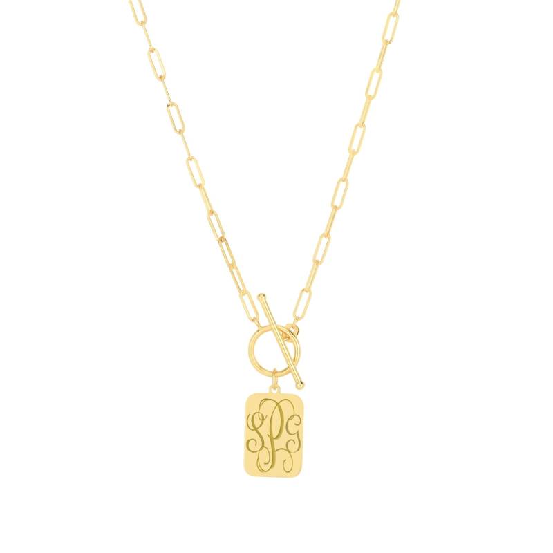14K Solid Gold Gravierbare Zierliche Rechteck Anhänger Halskette, Gravieren Sie Ihre Monogramm Initialen, Büroklammer Kettenhalskette Mit von GeorgianArtDesigns