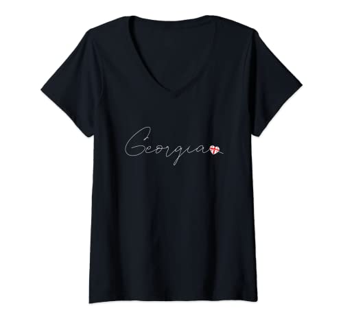 Damen Sak’art'velo Liebe Georgische Flagge und Herz auf Georgien T-Shirt mit V-Ausschnitt Damen Sak’art'velo Liebe Georgische Flagge und Herz auf Georgien T-Shirt mit V-Ausschnitt von Georgien Trikot für Georgier und Georgierin