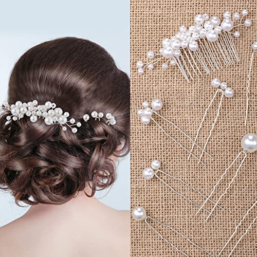 9 Stück Perlen Braut Hochzeit Haarkamm Perlen Haarnadeln Set Silber Braut Seiten Kamm U Form Braut Haarspange Haarklammer Hochsteckfrisuren Hochzeit Haarschmuck für Damen Mädchen von Geosar