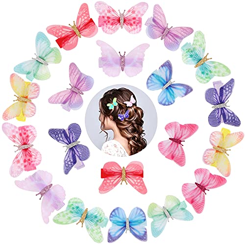 Geosar 20 Stücke Schmetterling Haarspange Schmetterling Haarspangen Kinder Klein Schmetterling Haarklammer Kinder Bunt Glitzer Haarspangen Mädchen Haar Schmetterling Damen für Fasching Karneval von Geosar