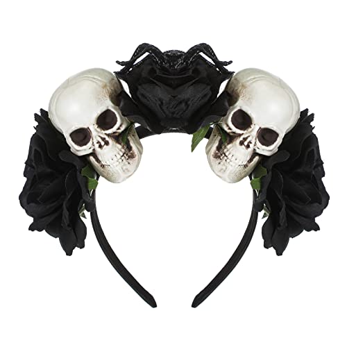 Halloween Blume Stirnband Totenkopf Rosen Haarreif Tag der Toten Kopfschmuck für Mädchen Frauen Blumen Kronen Haarschmuck für Halloween Kostüm Zubehör, Cosplay Verkleidung Dekor von Geosar
