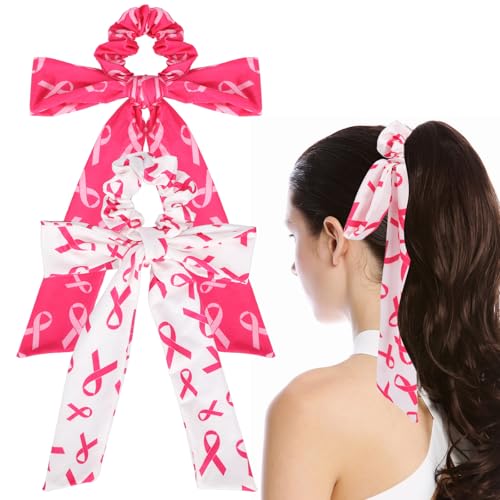 Haargummis für Brustkrebs-Bewusstsein, rosa Schleife, abnehmbare Milchseide, elastisch, Pferdeschwanz-Halter für Damen und Mädchen von Geosoo