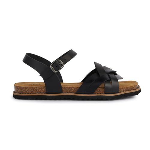 Geox D LEUCA A Flat Sandal, Black, 39 EU von Geox