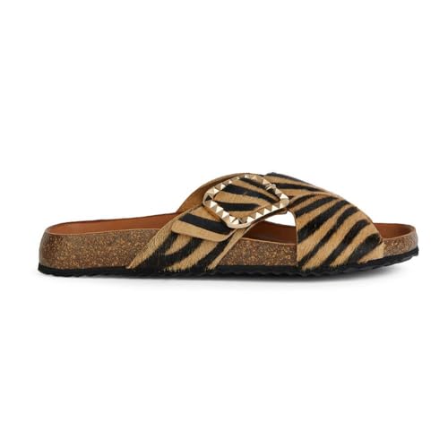 Geox D New BRIONIA B B Flat Sandal, LT Sand/Black, 38 EU von Geox