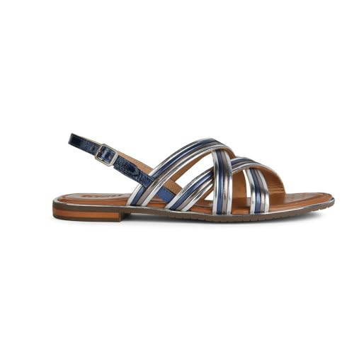 Geox D Sozy Plus G Flat Sandal, Navy/Silver, 35 EU von Geox