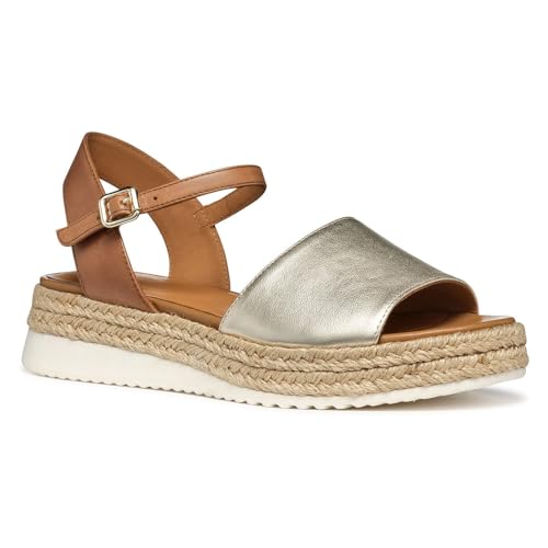 Geox Damen D EOLIE C Flat Sandal, Lt Gold/Camel, 38.5 EU von Geox