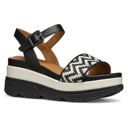 Geox Damen D Gardenia A Wedge Sandal, Black/Papyrus, 36.5 EU von Geox