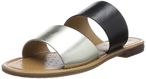 Geox D Sozy S Flat Sandal, Black/LT Gold, 38 EU von Geox