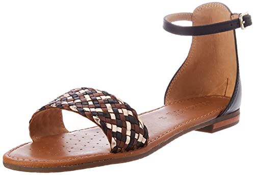 Geox D Sozy S Flat Sandal, Black/LT Gold, 39 EU von Geox