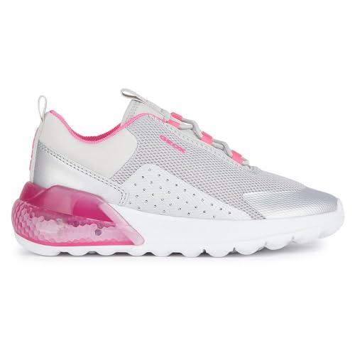 Geox J ACTIVART ILLUMINUS Sneaker, Silver/Fluo Fuchsia, 28 EU von Geox