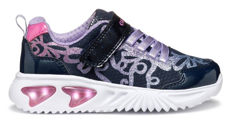 Geox J ASSISTER GIRL Blinkschuh Sneaker, Klettschuh mit bunt glitzerndem Schleifchen Muster und Blinkfunktion von Geox