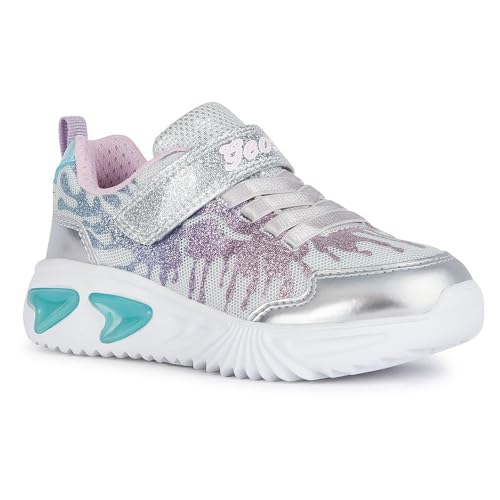 Geox J Assister Girl C Sneaker, Silver/PINK, 25 EU von Geox