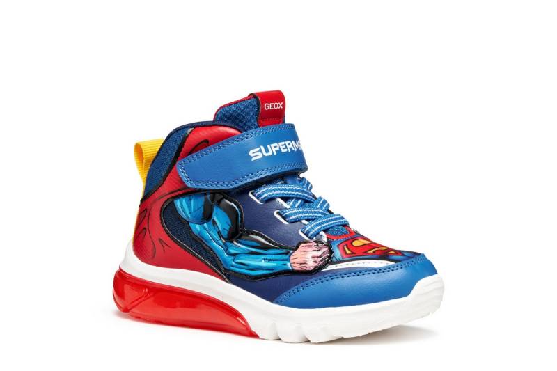 Geox J CIBERDRON BOY Superman Blinkschuh Sneaker Schnürboots, Blinkschuh mit cooler Blinkfunktion von Geox