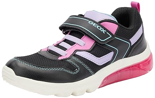 Geox J CIBERDRON Girl Sneaker, Black/Fuchsia, 35 EU von Geox