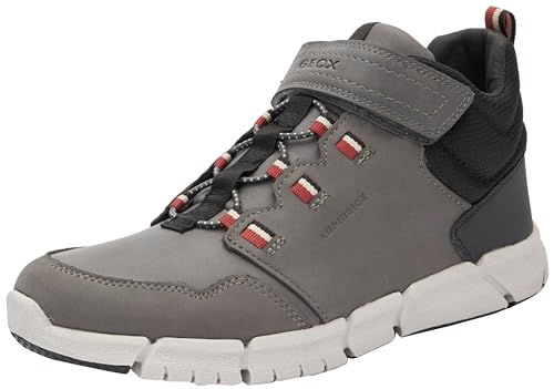 Geox J FLEXYPER Boy B ABX Ankle Boot, Grey/DK RED, 28 EU von Geox