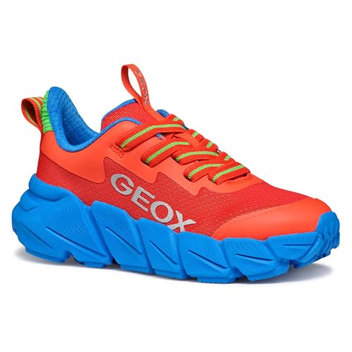 Geox J FLEXYPER Fast Boy Sneaker, Red/Lt Blue, 34 EU Geox J FLEXYPER Fast Boy Sneaker, Red/Lt Blue, 34 EU von Geox