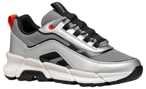 Geox J FLEXYPER Plus Boy Sneaker, Silver/LT RED, 34 EU von Geox