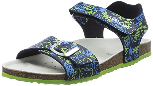 Geox J Ghita Boy Sandal, Navy/Lime, 35 EU von Geox