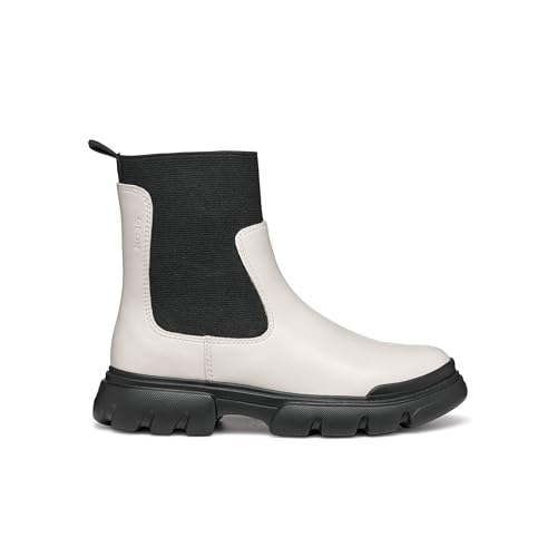 Geox J Junette Girl C Chelsea Boot, LT Ivory/Black, 34 EU von Geox