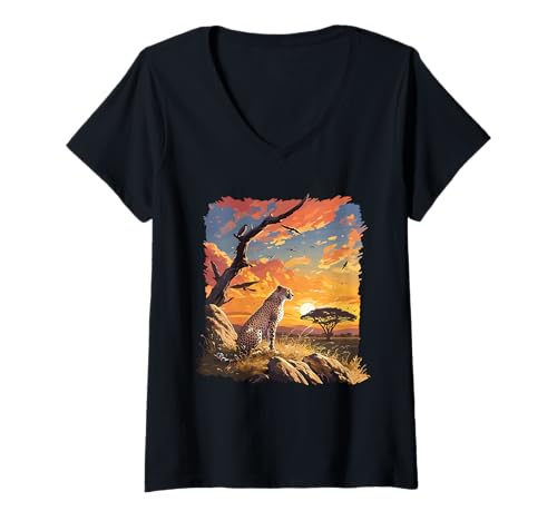 Damen Cheetah Geparde Gepard T-Shirt mit V-Ausschnitt Damen Cheetah Geparde Gepard T-Shirt mit V-Ausschnitt von Geparde Gepard Tier Shop