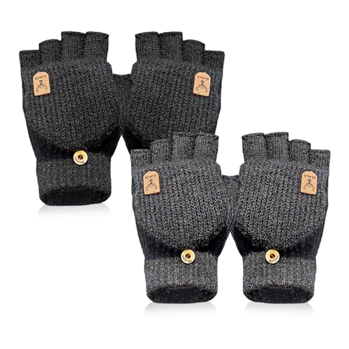 Gepas 2 pairs fingerless gloves ladies winter warm,half finger mittens gloves with flap,knitted gloves,winter gloves for ladies and men von Gepas