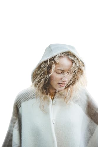 Ger3as Damen Kapuzen Poncho 100% Wolle Cape für Frauen aus Strickmaterial mit Kapuze Ruana Mantel Fleece Wrap (Braune Streifen) von Ger3as