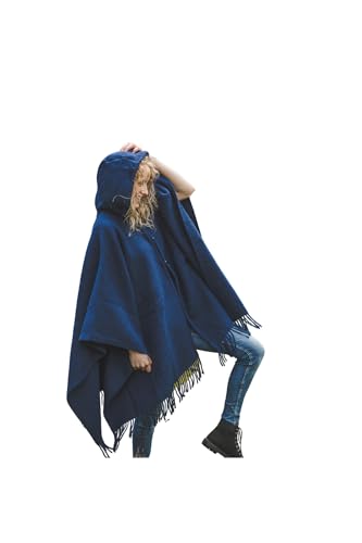 Ger3as Damen Kapuzen Poncho 100% Wolle Cape für Frauen aus Strickmaterial mit Kapuze Ruana Mantel Fleece Wrap von Ger3as