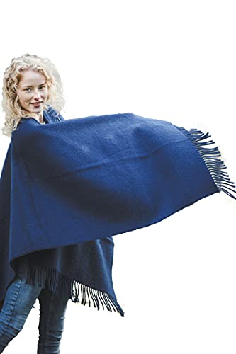 Ger3as Damen Schal Schultertuch aus 100% Wolle aus Neuseeland - Poncho Stola Tuch & Umschlagtuch - für Frauen - 130 x 170 cm plus Fransen (Dunkelblau) von Ger3as