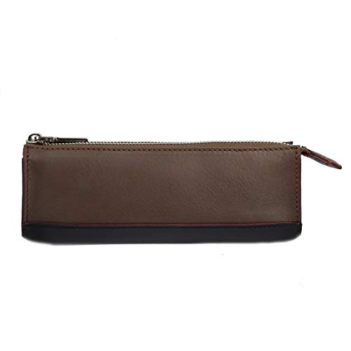 Federmäppchen aus Leder Bleistift Tasche Stift Hülle Kosmetik Makeup Bag Schreibwaren Beutel Lederstudenten Reißverschluss Tasche für Arbeit, Büro (Farbe : Gray, Size : 19.8x5x6.5cm) von GerRit