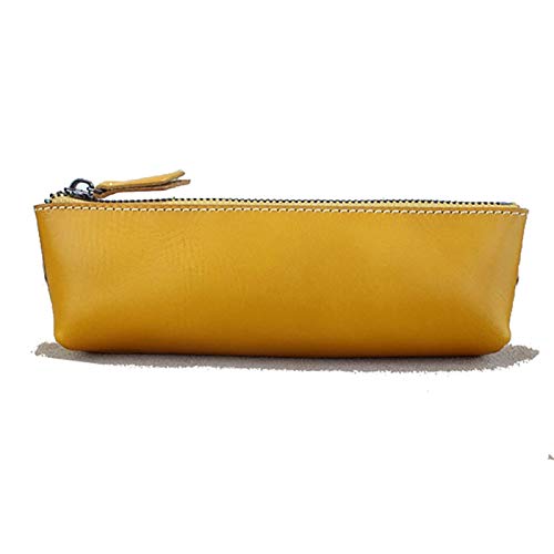 Federmäppchen aus Leder Bleistift-Taschen-Leder-Bleistift-Taschen-Taschen-Taschen für den Geldbörsen-Zipper-Beutel für Arbeit, Büro (Farbe : Gelb, Size : 19.5x6x3.5cm) von GerRit