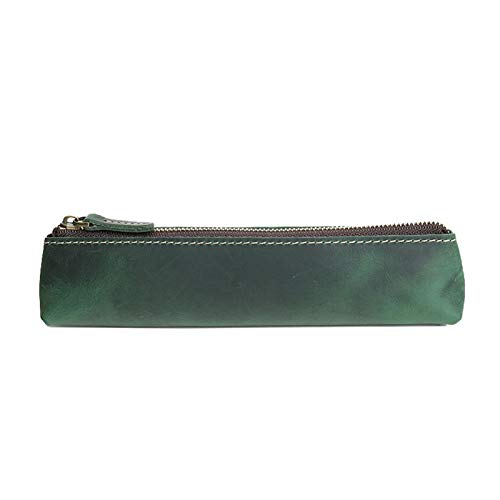 Federmäppchen aus Leder Leder Bleistiftbeutel Handy Pen Case Classic Work Accessoires Tragen Sie auf Pouch Student für Arbeit, Büro (Farbe : Grün, Size : 21x5x3.2cm) von GerRit