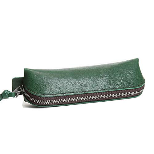 Federmäppchen aus Leder Leder Bleistiftkoffer Bleistift Tasche Beutel mit Reißverschluss Stifthalter für Arbeit, Büro (Farbe : Grün, Size : 19x6x6cm) von GerRit